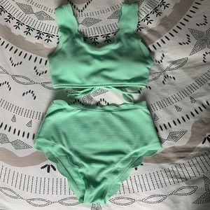 Scalloped textured high-waisted bikini